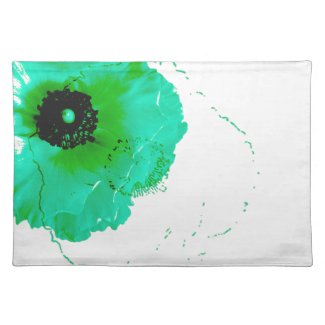 ranunculus, vibrant turquoise and white placemats