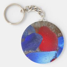 Rare Red And Cobalt Blue Seaglass Key Chain