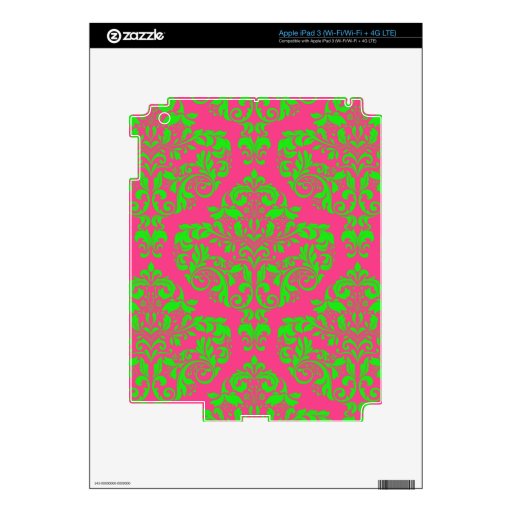 Raspberry and Lime Damask iPad 3 Decals