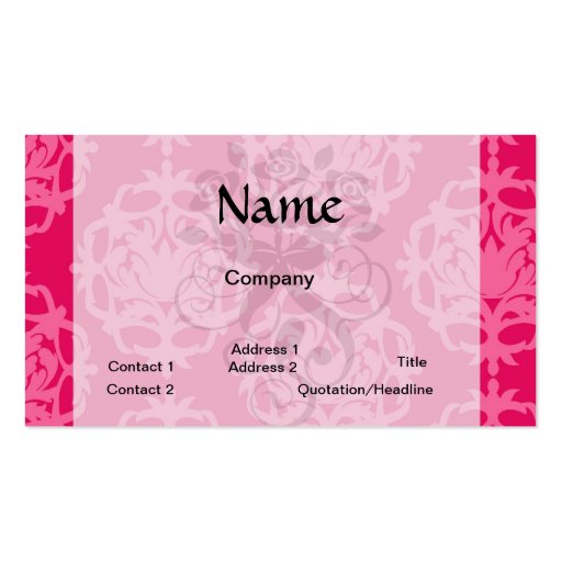 Raspberry and pink damask business card (front side)