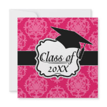 Raspberry and pink damask personalized invite