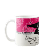 Raspberry and pink damask mug
