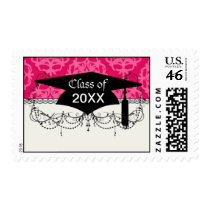 Raspberry and pink damask postage stamps