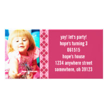 Raspberry Argyle Birthdy Photo Invitation Custom Photo Card