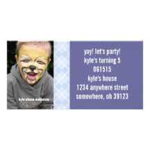 Raspberry Argyle Birthdy Photo Invitation Personalized Photo Card