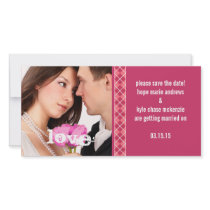 Raspberry Argyle Save The Date Engagement Photo photo cards by samack Raspberry Argyle Save The Date Engagement Photo photo cards
