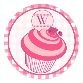 Raspberry Cupcake / Pink Gingham Monogram Sticker sticker