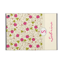Raspberry Floral Swirls Monogram Folio iPad Mini Cases