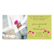 Raspberry Gerbers on Lime Save The Date Custom Photo Card