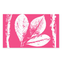 Raspberry Leaves Woodcut in Pink and White Rectangular Stickers