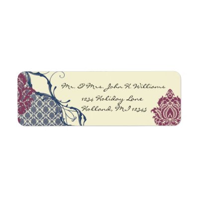 Raspberry &amp; Navy Damask Address Labels