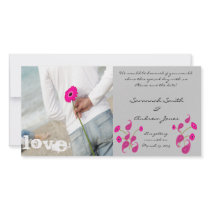 Raspberry Paisley & Gerbers on Grey Save The Date photo cards by samack Raspberry Paisley & Gerbers on Grey Save The Date photo cards