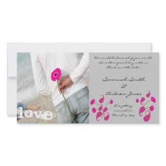 Raspberry Paisley & Gerbers on Grey Save The Date photocard
