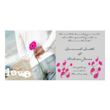 Raspberry Paisley & Gerbers on Grey Save The Date Photo Card