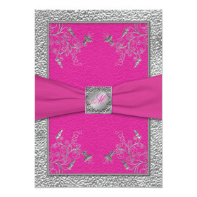 Raspberry Pink and Pewter Monogrammed Invitation 5