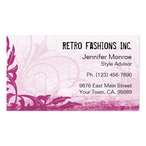 Raspberry Pink Grunge Distressed Business Cards (front side)