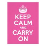 Raspberry Pink Keep Calm and Carry On Custom Invitation