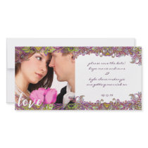 Raspberry Vintage Floral Save The Date Photo photo cards by samack Raspberry Vintage Floral Save The Date Photo photo cards