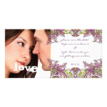 Raspberry Vintage Floral Save The Date Photo Photo Card