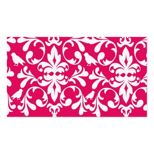 raspberry white bird damask business card (back side)