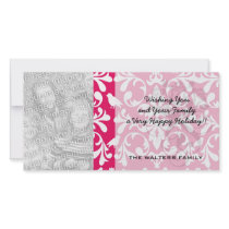 raspberry white bird damask photo greeting card