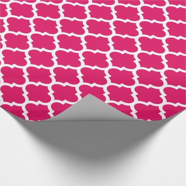 Raspberry White Moroccan Quatrefoil Pattern #5 Wrapping Paper 4/4