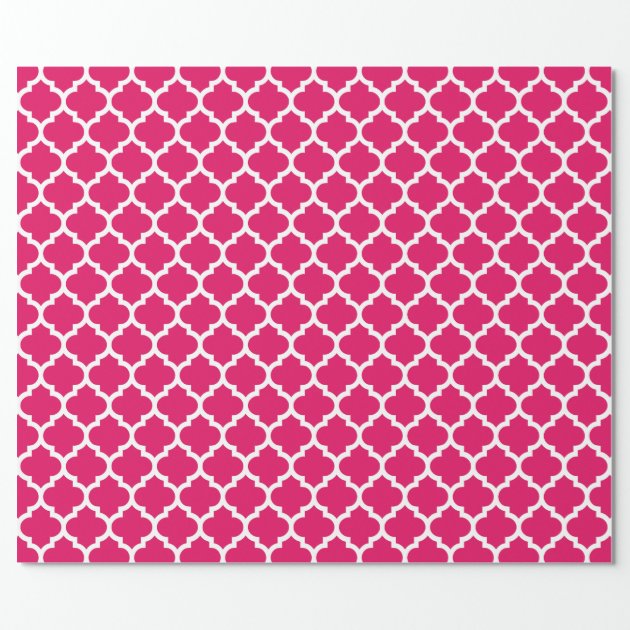 Raspberry White Moroccan Quatrefoil Pattern #5 Wrapping Paper 2/4