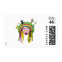 rasta hippie babe postage stamps