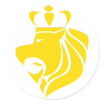 Rasta Reggae Crowned Lion Yellow Round Sticker