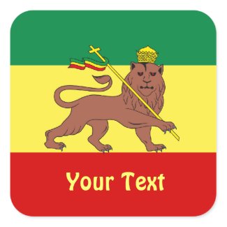 These sheets of stickers feature a Rasta Reggae theme with the flag of Ethiopia of 1897 consisting of horizontal bands of green, yellow and red with a dark Lion of Judah at the center, wearing a crown and holding a cross.