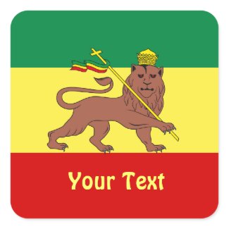 These sheets of stickers feature a Rasta Reggae theme with the flag of Ethiopia of 1897 consisting of horizontal bands of green, yellow and red with a dark Lion of Judah at the center, wearing a crown and holding a cross.