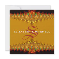 Rasta Tango Gold Lace Monogram Wedding Announcements