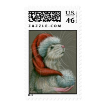 Rat in Santa Hat Postage Stamp by KMCoriginals Rat in Santa Hat Postage Stamp
