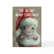 Rat in Santa Hat Stocking Christmas Card