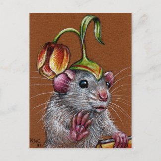 Rat in Silly Tulip Hat Postcard postcard