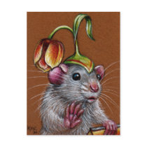 Rat in Silly Tulip Hat Postcard
