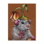 Rat in Silly Tulip Hat Postcard