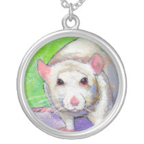 Rat lover pendant cute white pet painting art necklaces
