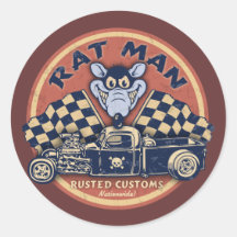 Rat Man Rusted Customs Round Sticker