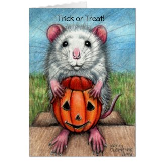 Rat Pumpkin Halloween Card, Trick or Treat!