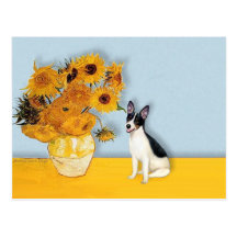 Rat Terrier - Sunflowers Postcards