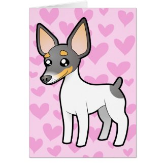 Rat Terrier Love Greetings Card Cute Cartoon Blue Tricolor Rat Terrier Pink Love Hearts Greetings Card