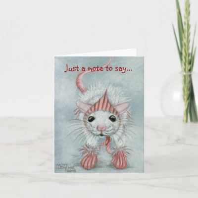 A note card with a cute little rat from my drawing'The Babushka' 