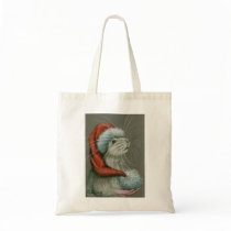 Rat wearing Santa Hat Christmas tote bag