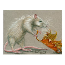 Rat with Leaf Fall Postcard