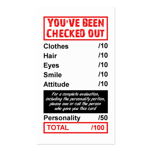 Rating Pick Up Card You've Been Checked Out Business Card Templates (front side)
