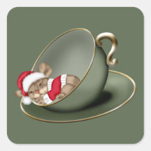 Ratón de la taza de té el dormir calcomania cuadradas
