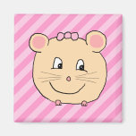 Ratón lindo del dibujo animado en rayas rosadas imán para frigorifico
