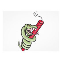 Rattle Snake Coiling Dynamite Cartoon Personalized Invitations
