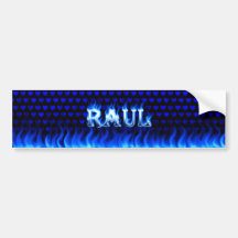 Raul blue fire and flames bumper sticker design